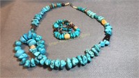 Turquoise Type Necklace, 2 Stretch Bracelets