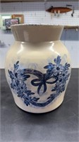 Pottery crock hand turned blue floral heart, chip
