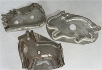 3 tin figural cookie cutters ca. 1890-1930; all