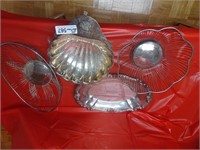 Silver toned misc. 2 fruit bowls, platter and shel