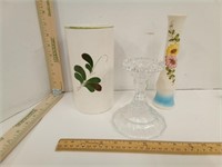 Ceramic Vases & Large  Glass  Candle Holder