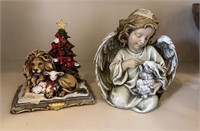 Resin Decorative Angel and Lion with Christmas Tre