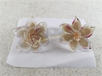 2 Murano Style Blown Glass Flowers