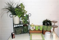 Green Bath Powder Room Decor w Little Shelf & More