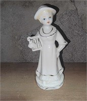 Porcelain Lady with Harp Figurine, Made in Taiwan