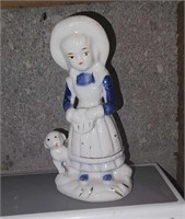 Vintage Blue White Ceramic Sheppard Girl Figurine
