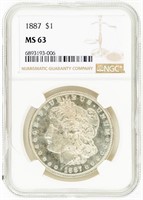 Coin 1887(P) Morgan Silver Dollar-NGC-MS63