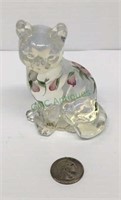 Fenton handpainted opalescent glass cat - artist