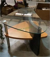 Postmodern metal and wood accent table with