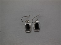 Sterling Silver Earrings w/Black Accent