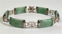 Vintage Sterling Green Jade Bracelet 12 Grams