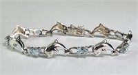 Sterling Blue Topaz Dolphin Braclet 15 Grams 7"