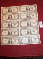 (10) 1957 Blue Silver Dollar Certificate