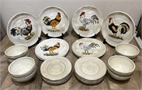 Calderone Hand Painted Rooster Plates w/Bowls, etc