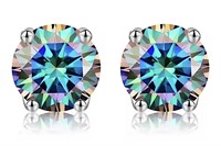 925S 2.0ct Blue Moissanite Diamond Stud Earrings
