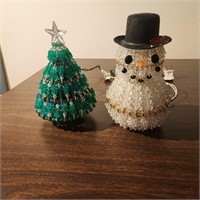 SAFETY PIN & BEADS LIGHTED SNOWMAN & TREE