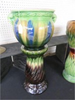MAJOLICA STYLE JARDINERE AND PEDESTAL 26"T