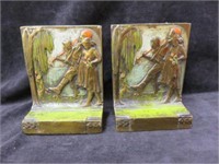 PAIR OF ANTIQUE METAL "RECREATION" BOOKENDS" 6.5"T