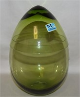 Vtg Morgantown Green Glass Egg-Centric 2pc