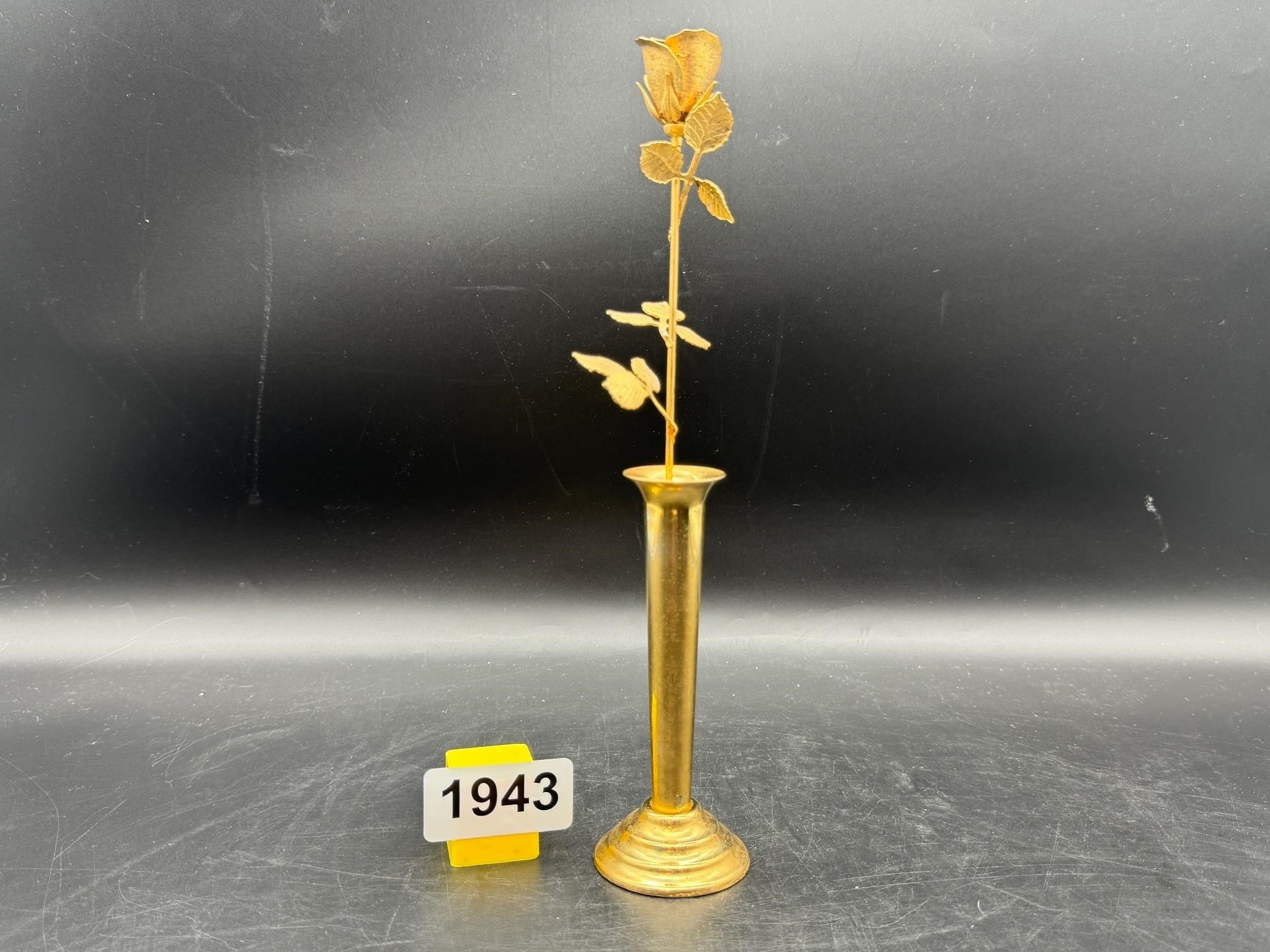 11" Brass Elegant Single Rose in Vase