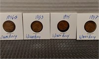 1936 S, 1941 S, 1935, 1937 wheat pennies