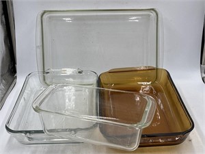 -3 glass baking dishes, and one glass loaf pan,