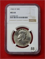 1963 D Franklin Silver Half Dollar NGC MS64