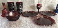 Ruby Red Fenton Bell and Glass Dishes
