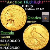 *Highlight* 1912-p Indian $2 1/2 Graded ms65+