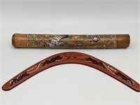 Australian Boomerang and Decorated Bamboo Stick