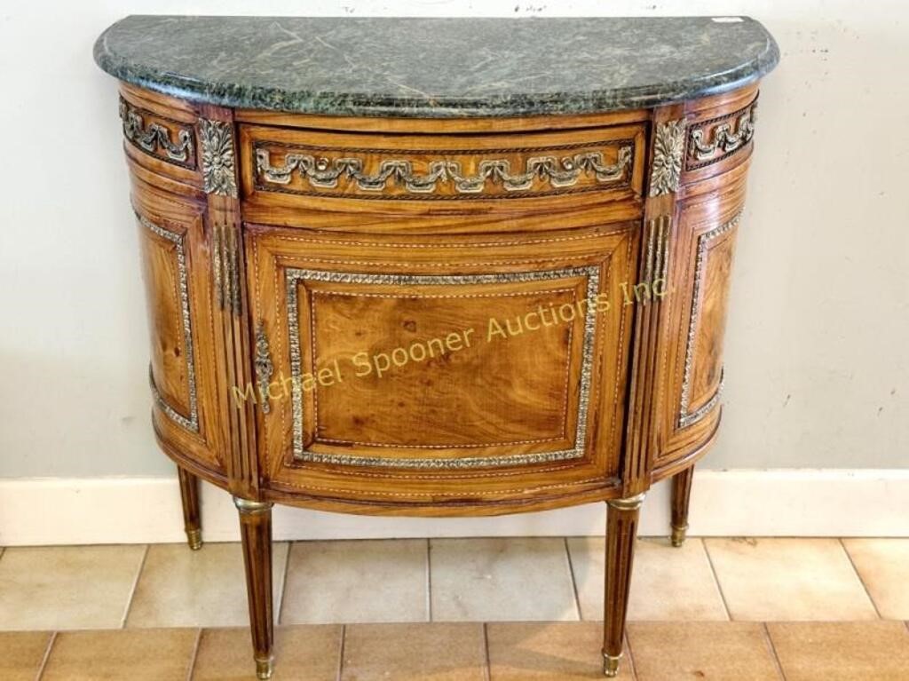 FRENCH STYLE DEMI LUNE MARBLE TOP CONSOLE TABLE