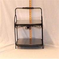 Wrought Iron 2 Shelf Stand w/ Wood Shelves