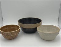 3 old crock bowls-saw tooth, etc