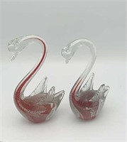 8" Pr. art glass swan paperweights