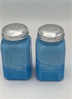 Blue slag glass salt & pepper set