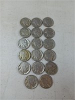 17 Buffalo nickels 1935 to 1938 various years
