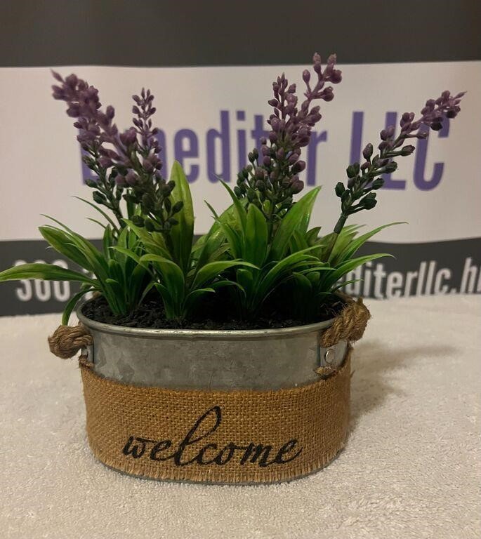 ARTIFICIAL LAVENDER “WELCOME” PLANTER (7IN HEIGHT)
