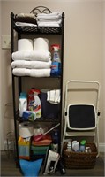 Decorative Shelf w/ Towels, Cleaning Products ++