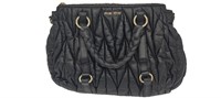 Black Quilted Leather Top Handle Tote Bag
