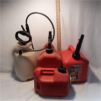 (2)-2 Gallon Gas Cans, Sprayer & 1 Gallon Can