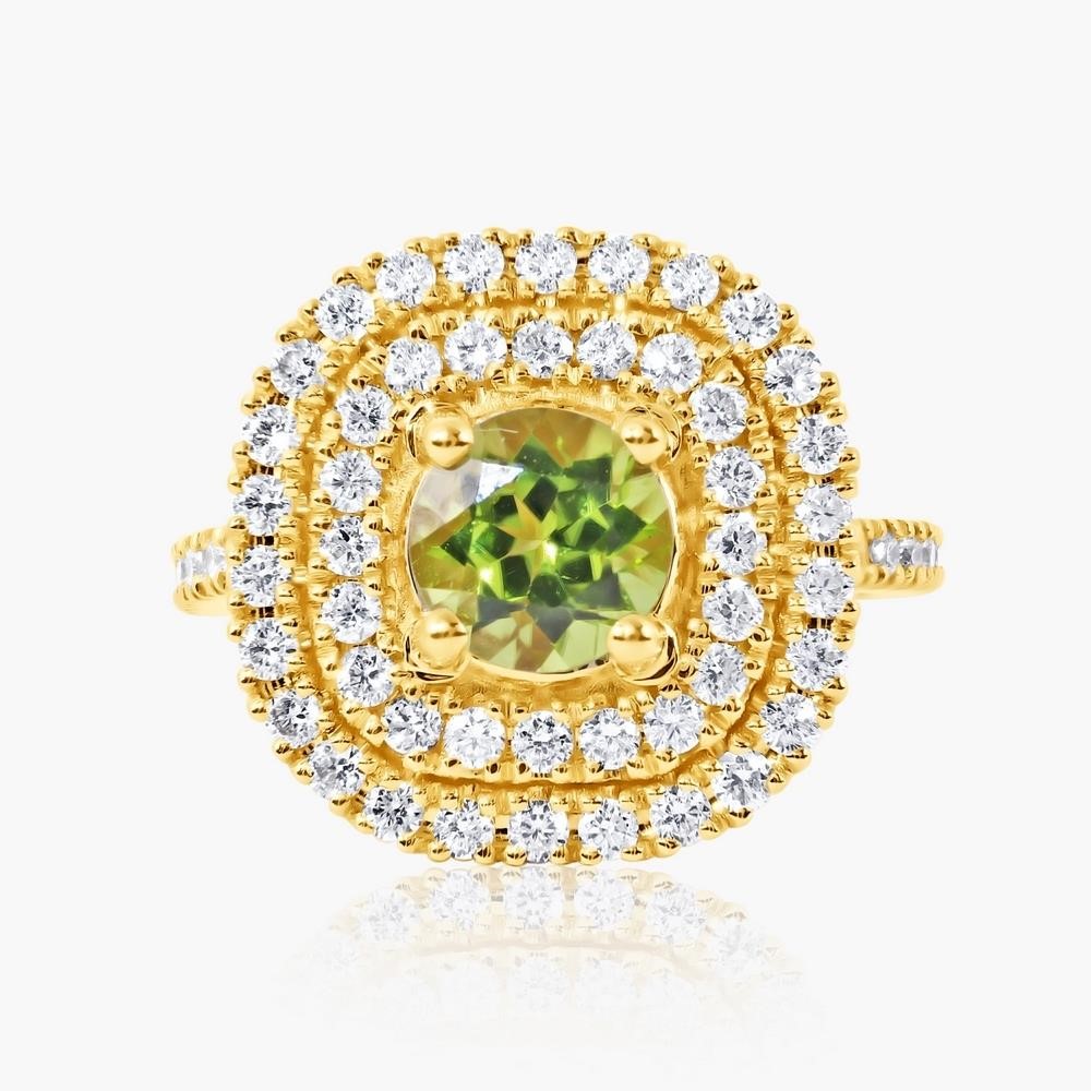 14K YELLOW GOLD 2.00CT DIAMOND 2.00CT PERIDOT RING