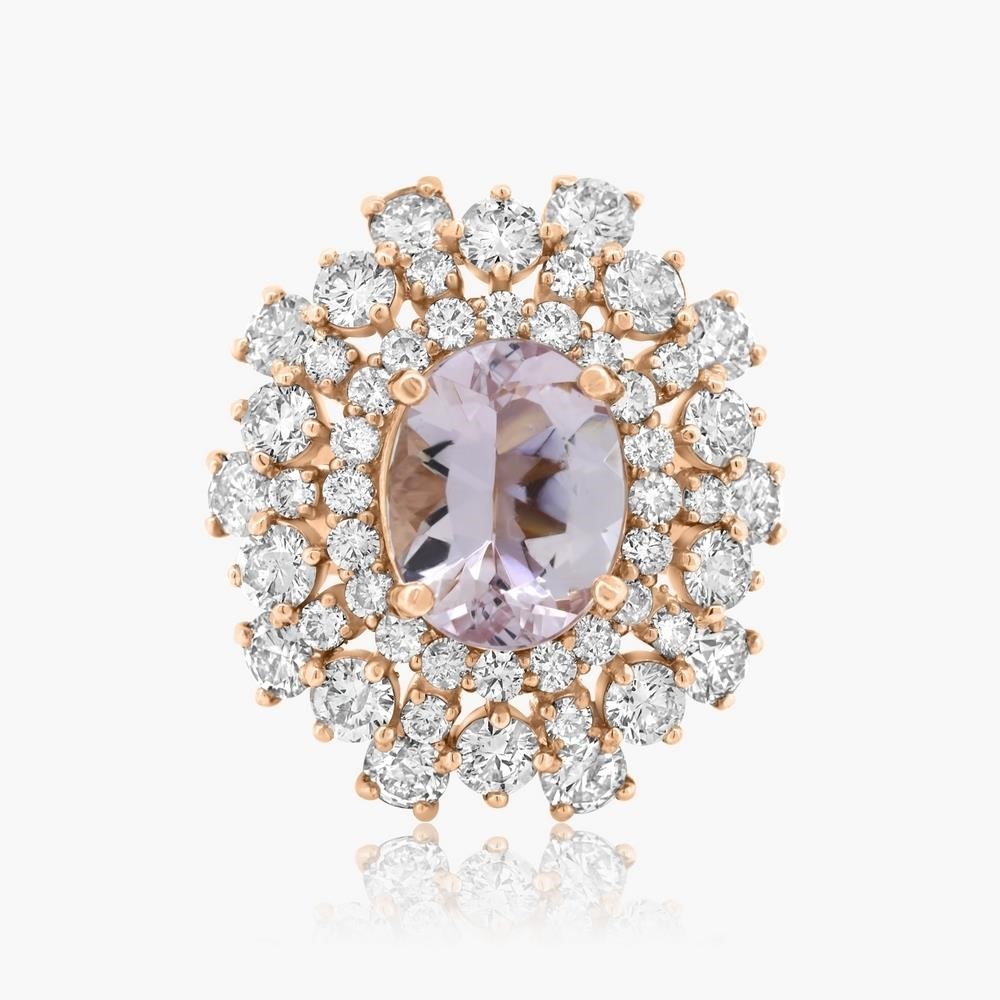 14K YELLOW GOLD 3.00CT KUNZITE 3.00CT DIAMOND RING