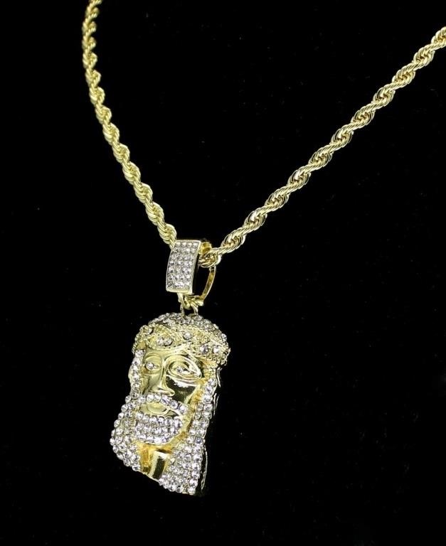 Iced CZ Jesus Pendant Hip Hop Fashion 14k Gold pl8