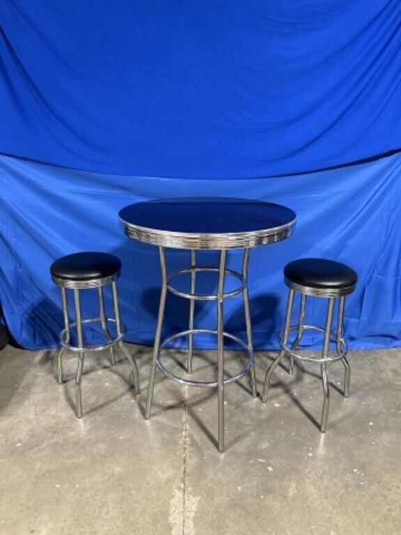 3 piece retro style chrome bar height table and