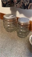 Two Glass Ribbed Jars