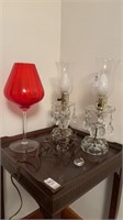 Two Glass Lamps and Red Chalice