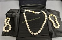 Pearl 16" Necklace 7" Bracelets Set. Sterling