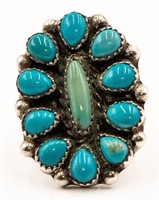 Navajo Sterling Turquoise Cluster Ring