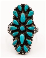 Signed V Navajo Petit Point Turquoise Ring