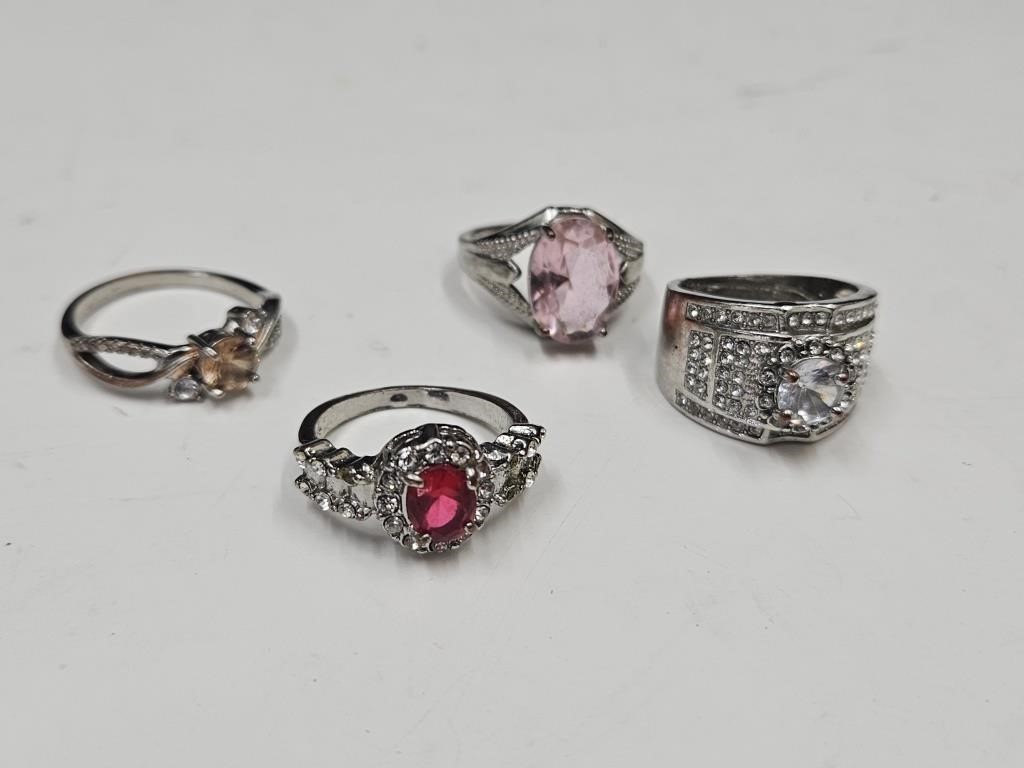 4 Various Size Rings Marked   925 Silver